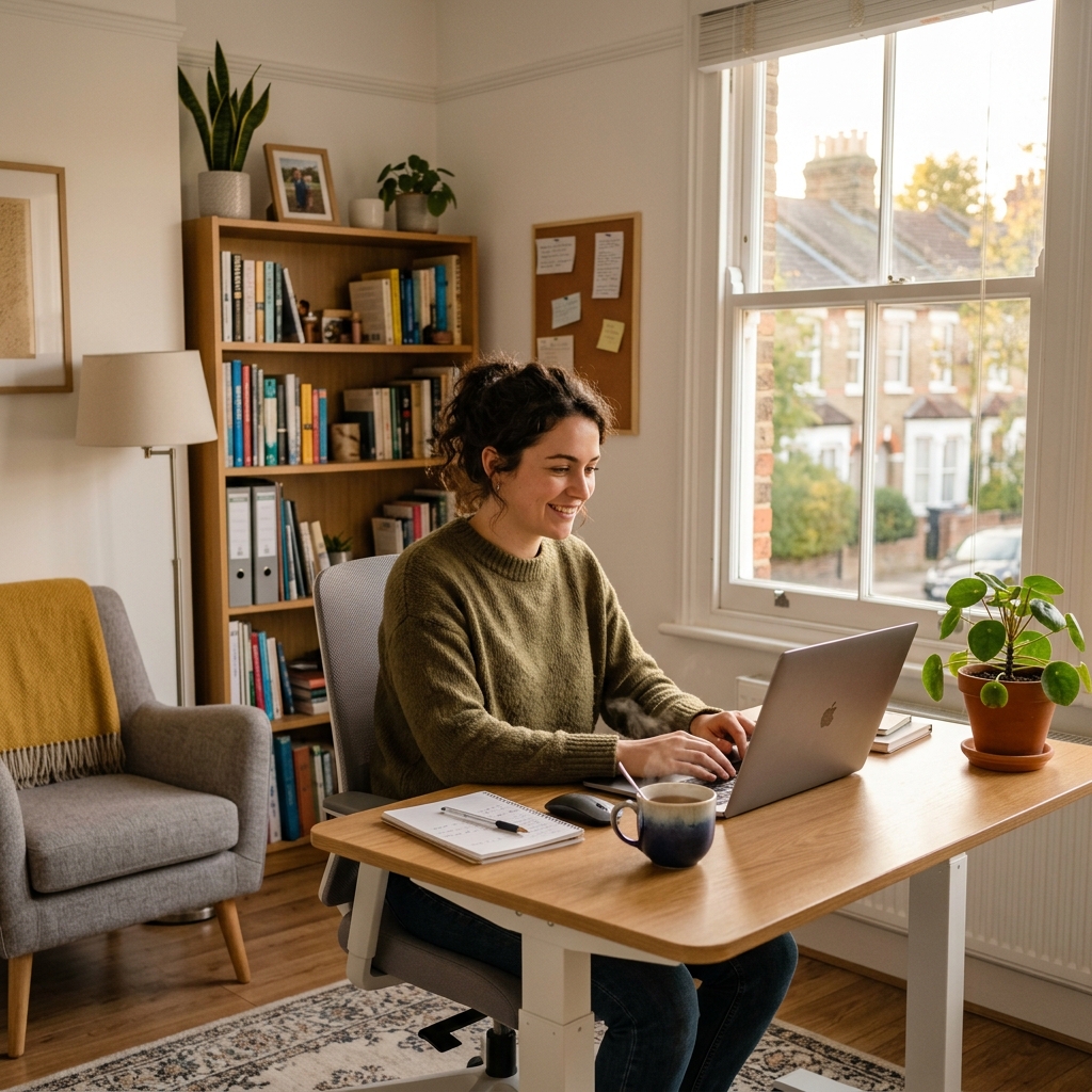Standing desk with laptop UK 2026 review - ergonomic home office setup.
